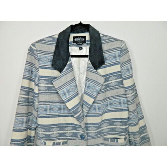 Braetan Jacket Blazer Size Medium Blue  Vintage Aztec Print Western Suede Collar - Picture 3 of 10